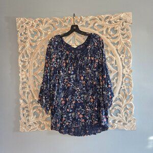 Caslon Women’s Floral Blouse Size 3X Peasant Boho Balloon Sleeved